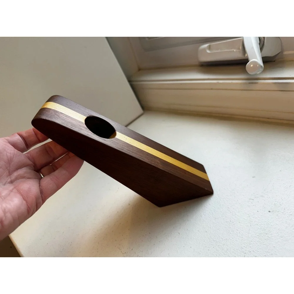 Handmade Wooden Balancing Wine Bottle Holder Two Tone Gravity Stand Dark Wood